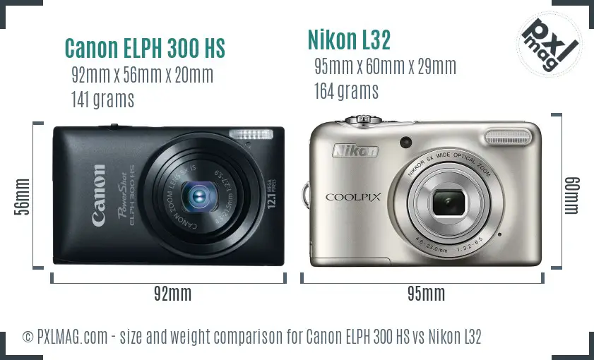 Canon ELPH 300 HS vs Nikon L32 size comparison