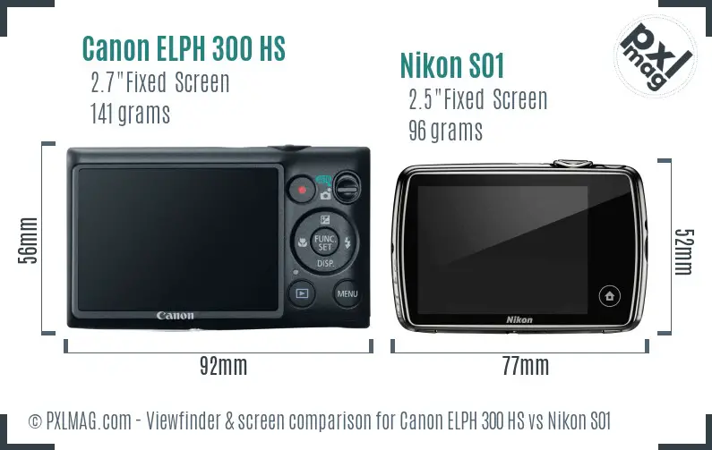 Canon ELPH 300 HS vs Nikon S01 Screen and Viewfinder comparison