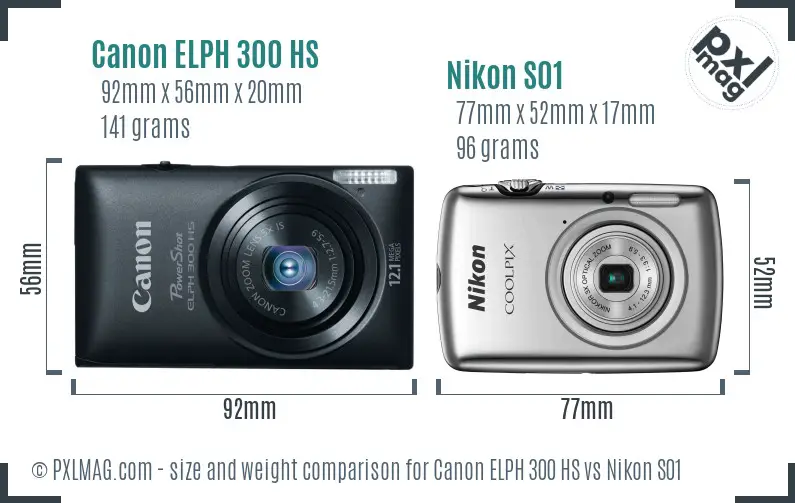 Canon ELPH 300 HS vs Nikon S01 size comparison