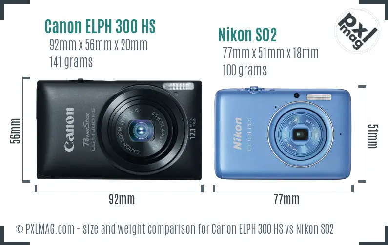 Canon ELPH 300 HS vs Nikon S02 size comparison Canon ELPH 300 HS vs Nikon S02 size comparison