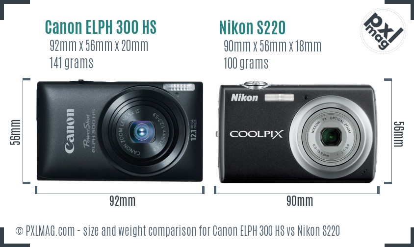Canon ELPH 300 HS vs Nikon S220 size comparison Canon ELPH 300 HS vs Nikon S220 size comparison