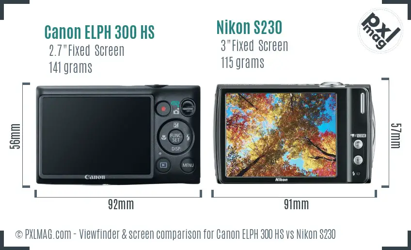 Canon ELPH 300 HS vs Nikon S230 Screen and Viewfinder comparison