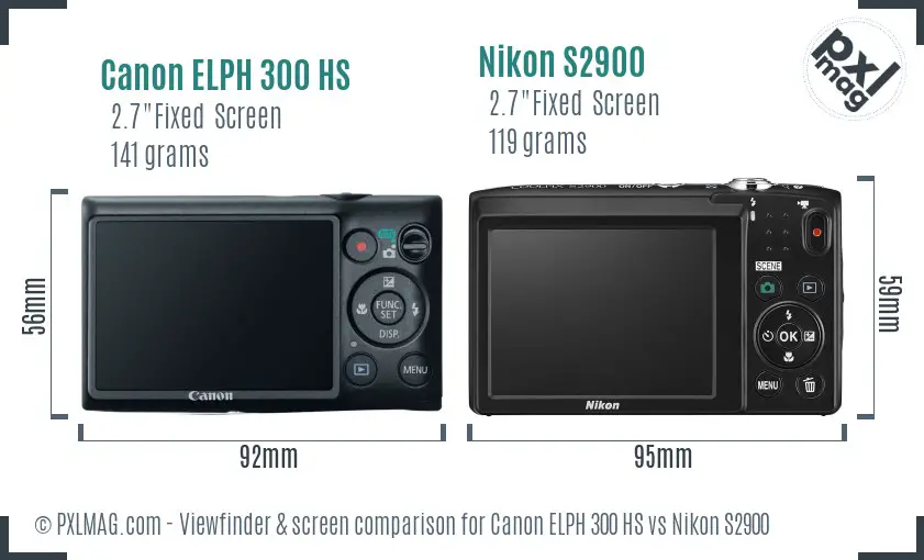 Canon ELPH 300 HS vs Nikon S2900 Screen and Viewfinder comparison