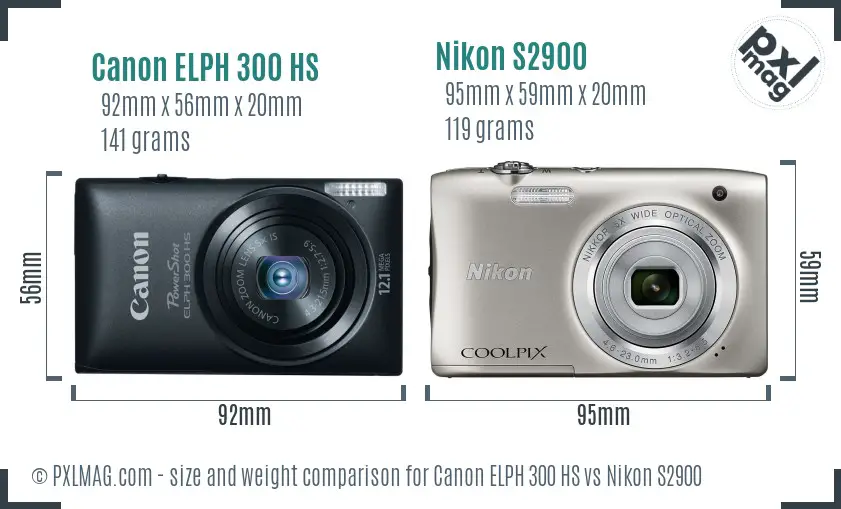 Canon ELPH 300 HS vs Nikon S2900 size comparison