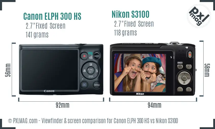 Canon ELPH 300 HS vs Nikon S3100 Screen and Viewfinder comparison