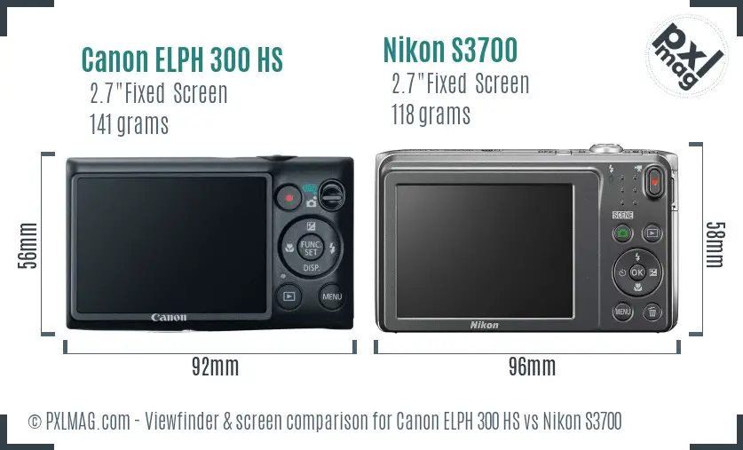Canon ELPH 300 HS vs Nikon S3700 Screen and Viewfinder comparison