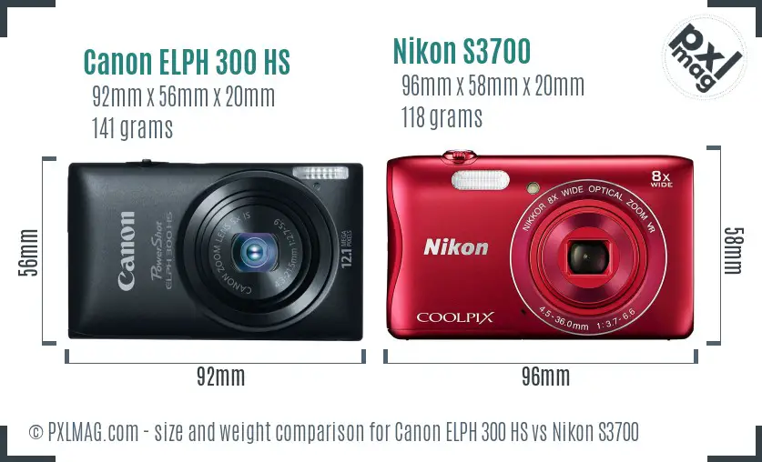Canon ELPH 300 HS vs Nikon S3700 size comparison