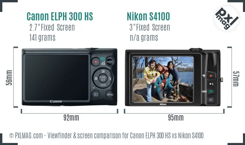 Canon ELPH 300 HS vs Nikon S4100 Screen and Viewfinder comparison