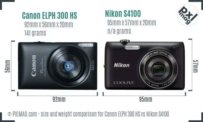 Canon ELPH 300 HS vs Nikon S4100 size comparison