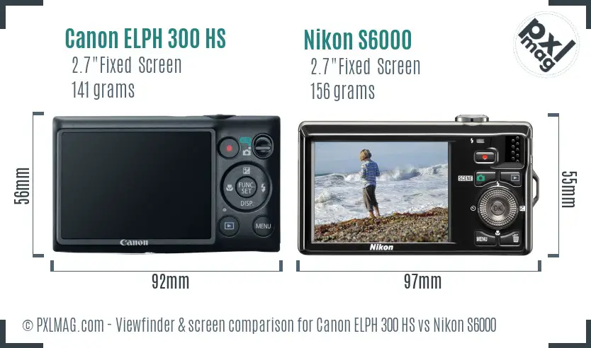 Canon ELPH 300 HS vs Nikon S6000 Screen and Viewfinder comparison