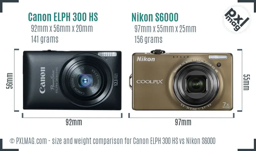 Canon ELPH 300 HS vs Nikon S6000 size comparison