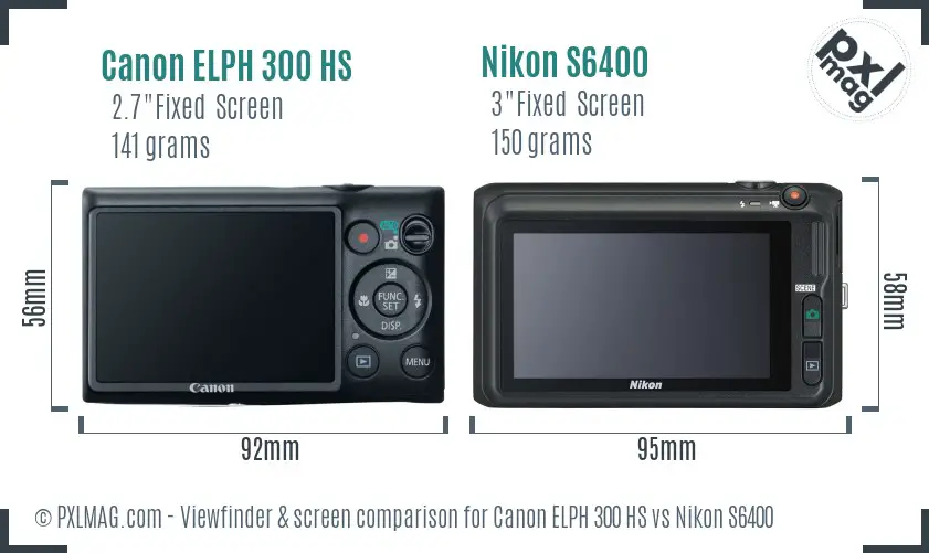 Canon ELPH 300 HS vs Nikon S6400 Screen and Viewfinder comparison Canon ELPH 300 HS vs Nikon S6400 Screen and Viewfinder comparison