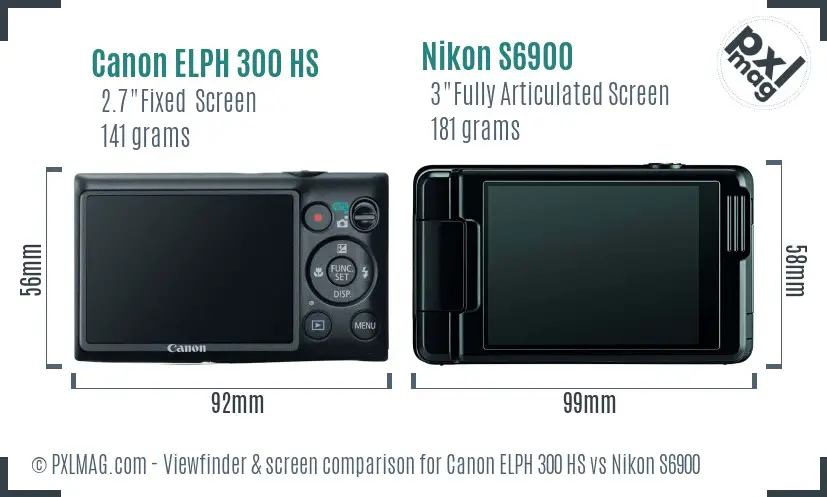 Canon ELPH 300 HS vs Nikon S6900 Screen and Viewfinder comparison