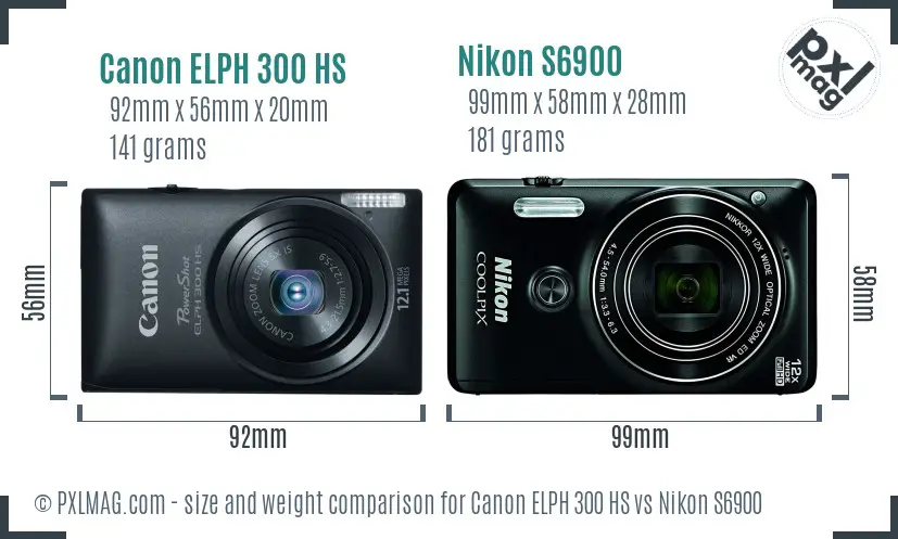 Canon ELPH 300 HS vs Nikon S6900 size comparison