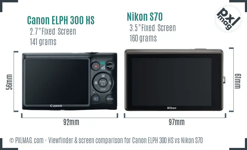 Canon ELPH 300 HS vs Nikon S70 Screen and Viewfinder comparison