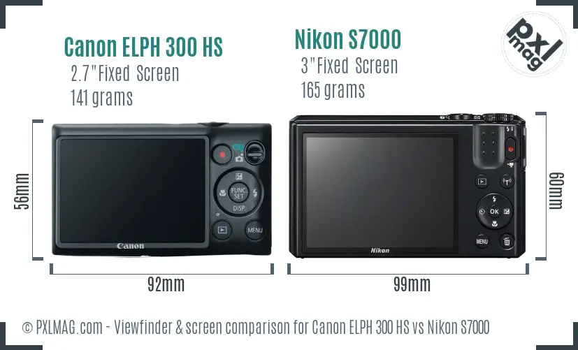 Canon ELPH 300 HS vs Nikon S7000 Screen and Viewfinder comparison