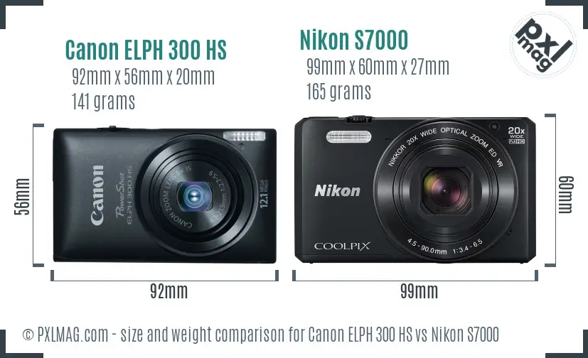 Canon ELPH 300 HS vs Nikon S7000 size comparison