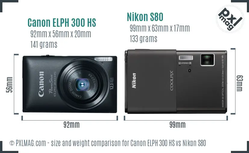 Canon ELPH 300 HS vs Nikon S80 size comparison