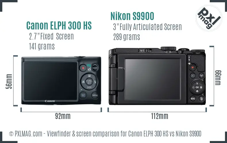 Canon ELPH 300 HS vs Nikon S9900 Screen and Viewfinder comparison