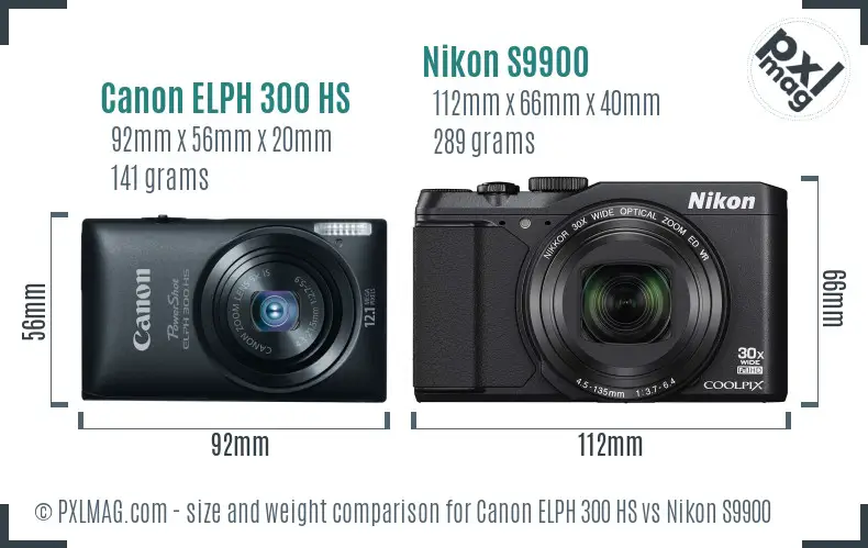 Canon ELPH 300 HS vs Nikon S9900 size comparison