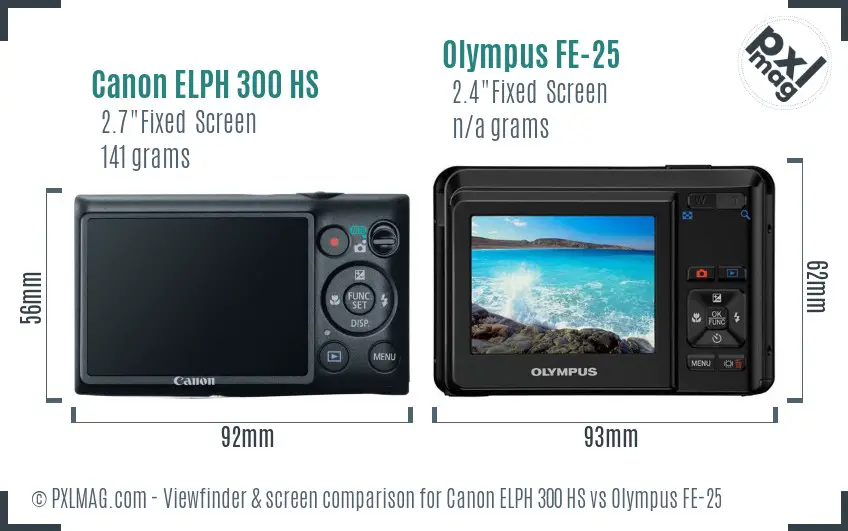 Canon ELPH 300 HS vs Olympus FE-25 Screen and Viewfinder comparison