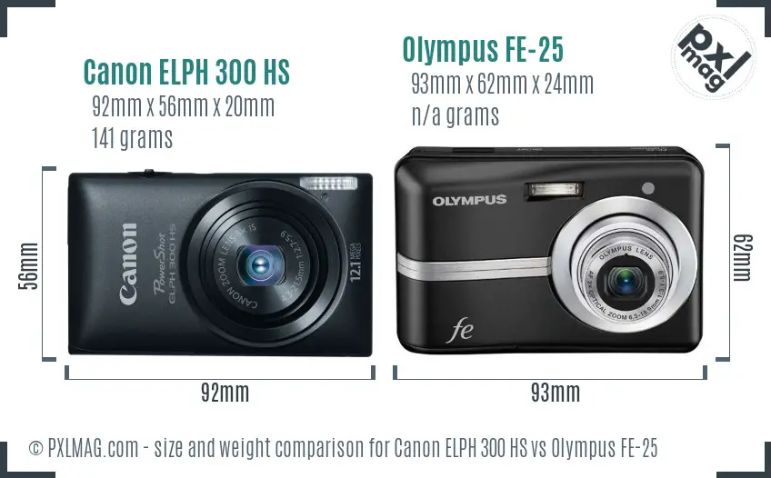 Canon ELPH 300 HS vs Olympus FE-25 size comparison
