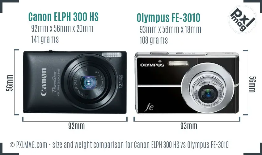 Canon ELPH 300 HS vs Olympus FE-3010 size comparison Canon ELPH 300 HS vs Olympus FE-3010 size comparison