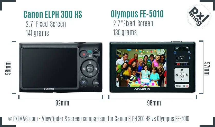 Canon ELPH 300 HS vs Olympus FE-5010 Screen and Viewfinder comparison