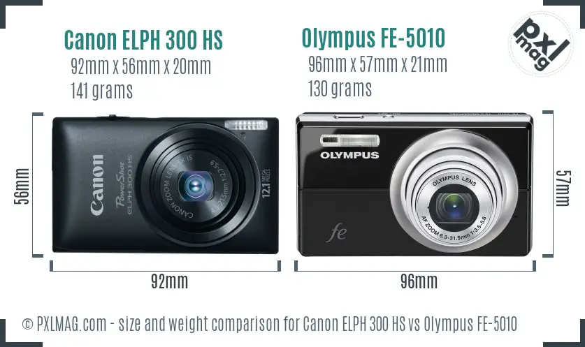 Canon ELPH 300 HS vs Olympus FE-5010 size comparison