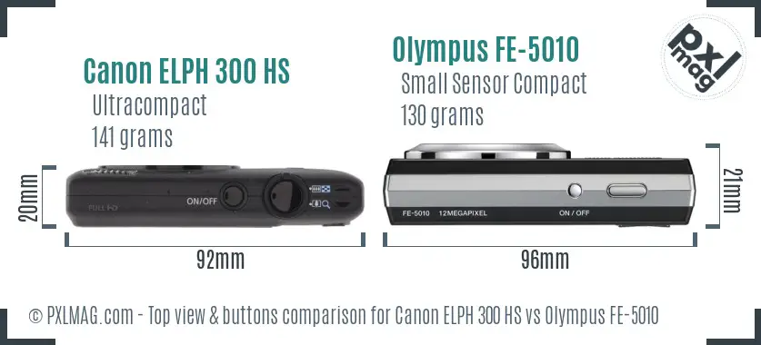 Canon ELPH 300 HS vs Olympus FE-5010 top view buttons comparison