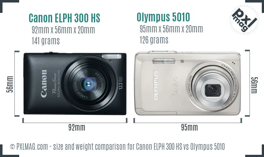 Canon ELPH 300 HS vs Olympus 5010 size comparison