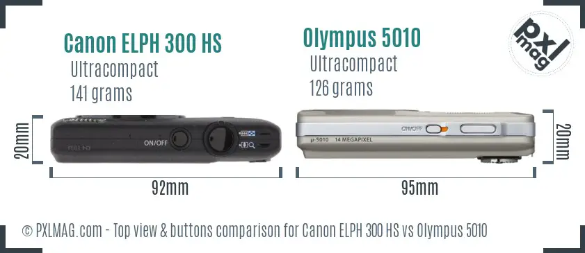 Canon ELPH 300 HS vs Olympus 5010 top view buttons comparison