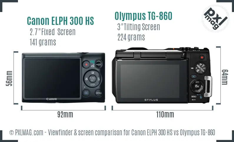 Canon ELPH 300 HS vs Olympus TG-860 Screen and Viewfinder comparison