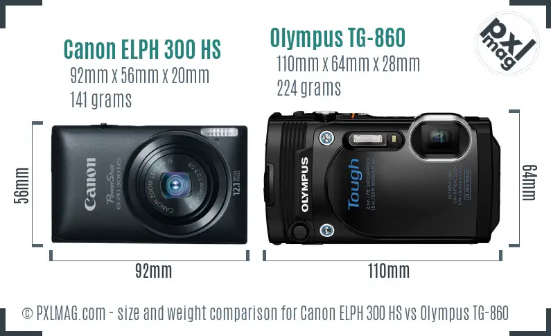 Canon ELPH 300 HS vs Olympus TG-860 size comparison