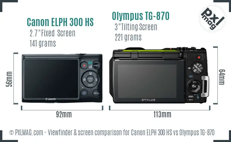 Canon ELPH 300 HS vs Olympus TG-870 Screen and Viewfinder comparison