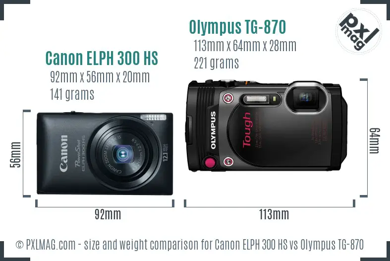 Canon ELPH 300 HS vs Olympus TG-870 size comparison