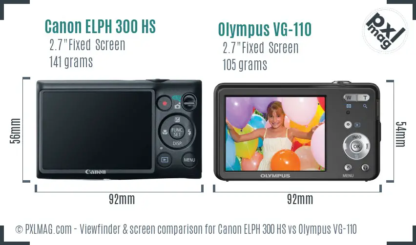 Canon ELPH 300 HS vs Olympus VG-110 Screen and Viewfinder comparison