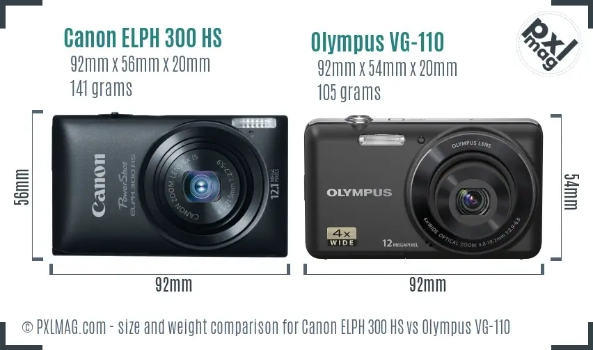Canon ELPH 300 HS vs Olympus VG-110 size comparison