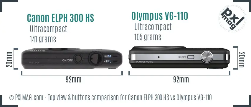 Canon ELPH 300 HS vs Olympus VG-110 top view buttons comparison