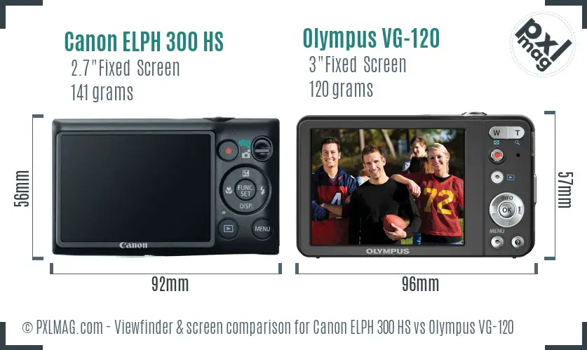 Canon ELPH 300 HS vs Olympus VG-120 Screen and Viewfinder comparison