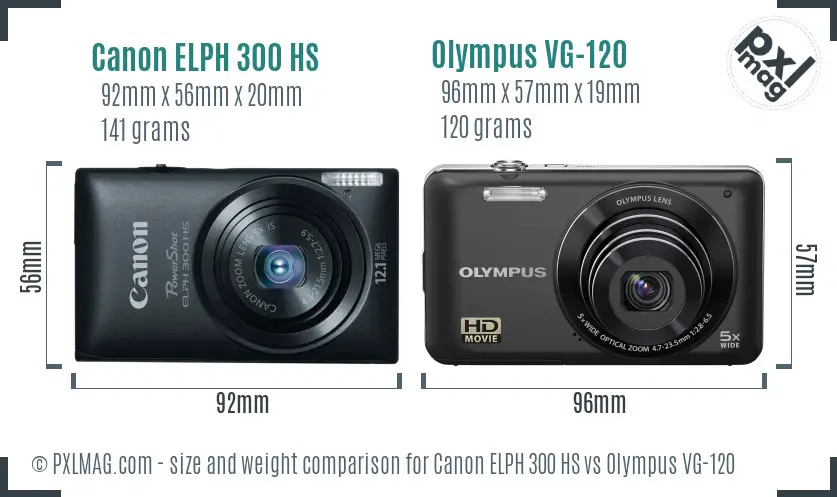 Canon ELPH 300 HS vs Olympus VG-120 size comparison