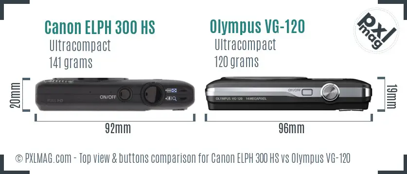 Canon ELPH 300 HS vs Olympus VG-120 top view buttons comparison