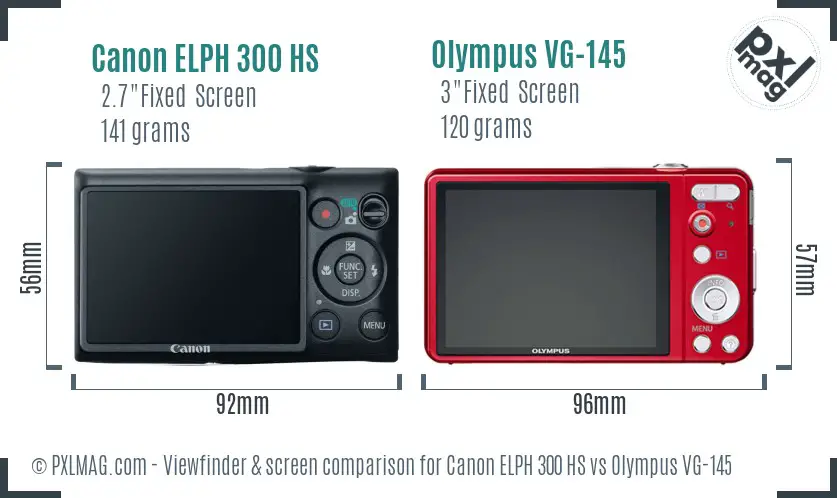 Canon ELPH 300 HS vs Olympus VG-145 Screen and Viewfinder comparison