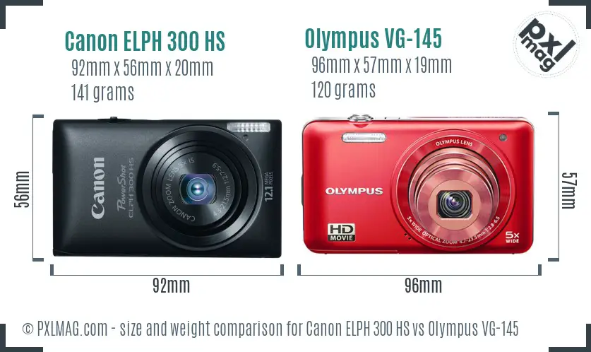 Canon ELPH 300 HS vs Olympus VG-145 size comparison