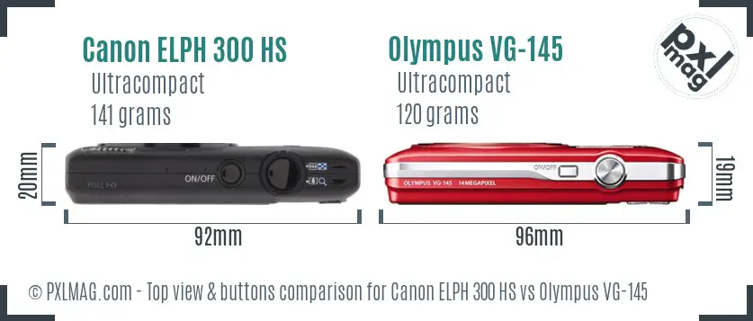 Canon ELPH 300 HS vs Olympus VG-145 top view buttons comparison