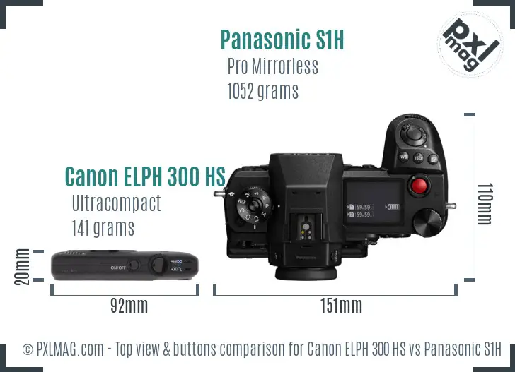Canon ELPH 300 HS vs Panasonic S1H top view buttons comparison