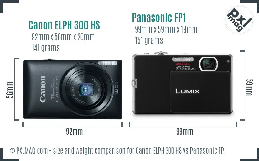 Canon ELPH 300 HS vs Panasonic FP1 size comparison