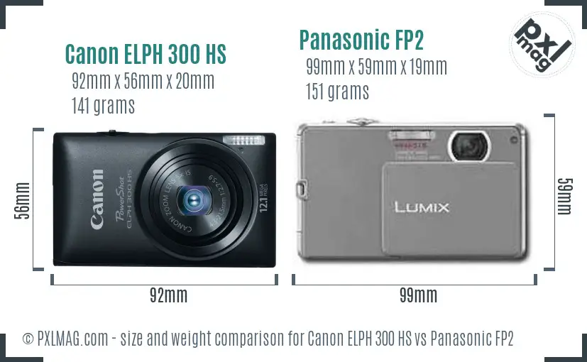 Canon ELPH 300 HS vs Panasonic FP2 size comparison