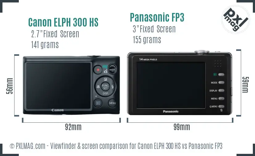 Canon ELPH 300 HS vs Panasonic FP3 Screen and Viewfinder comparison