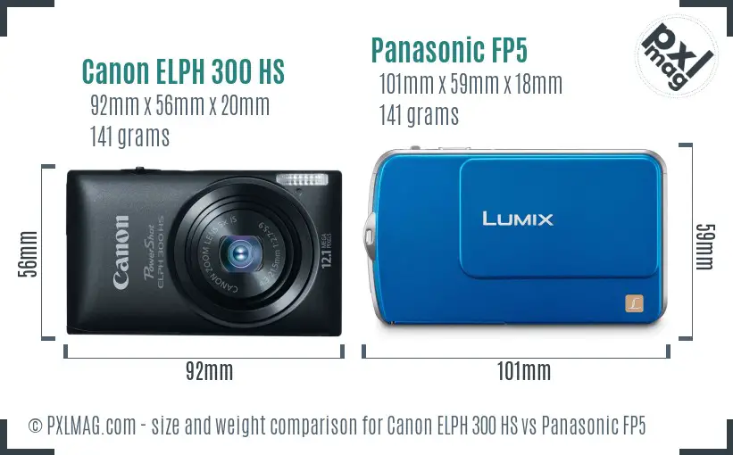 Canon ELPH 300 HS vs Panasonic FP5 size comparison